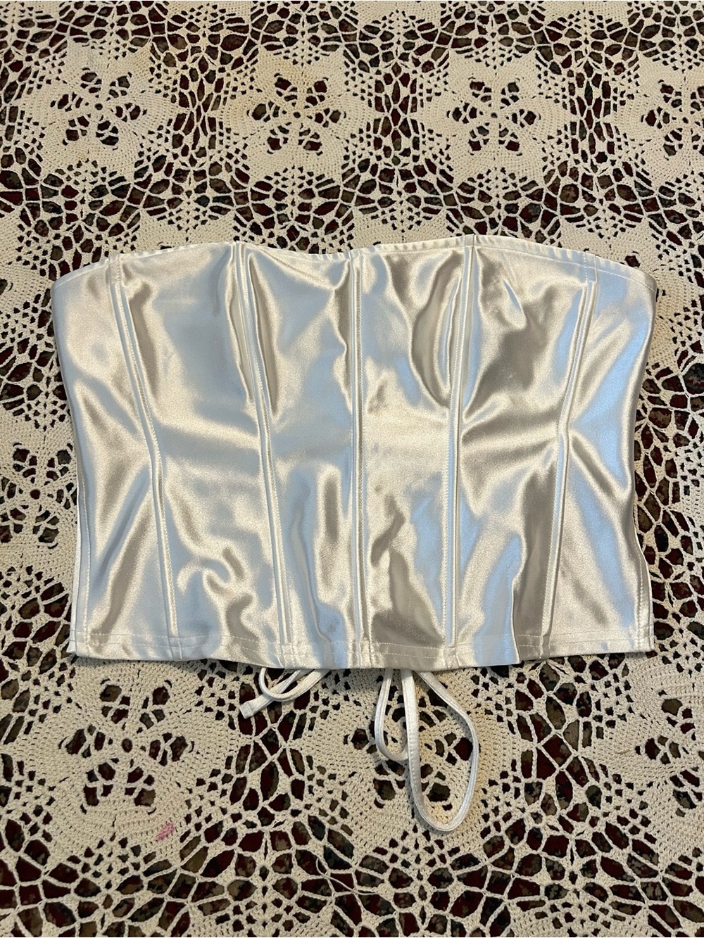 Say What? Ivory Satin Lace-Up Bandeau Corset Top